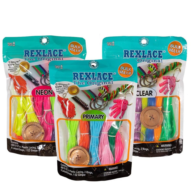 Craft County Pepperell Rexlace Cord 450 FT 2 Rings 6 Lanyard Snaps EZ Gimper Beading Line Kit - Variety (3 Pack) - Image 1